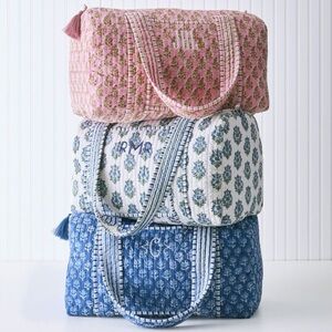 Mark and Graham Floral Quilted Tote in White Flower no monogram / embroidery